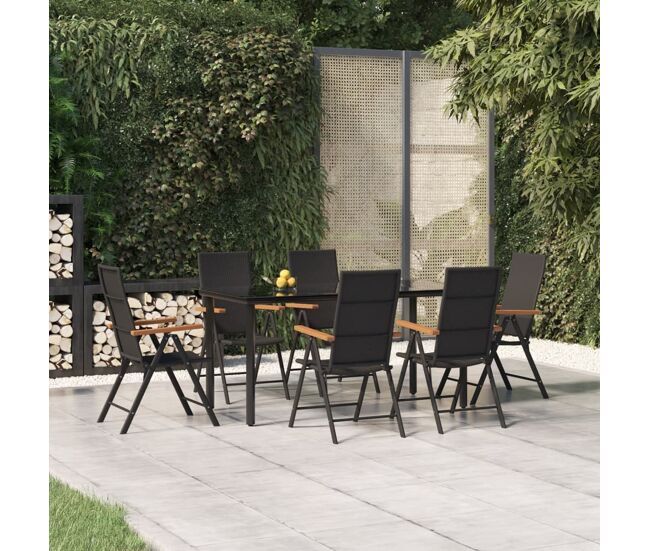 Juego comedor de jardín 7 piezas ratán sintético negro y marrón vidaxl