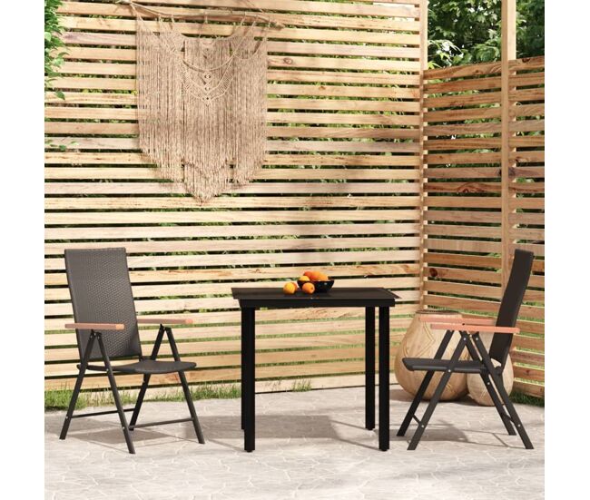 Juego de comedor de jardín 3 piezas negro vidaxl