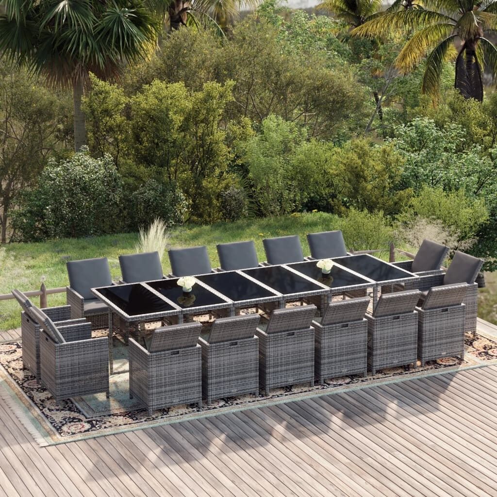 Set de comedor jardín 17 pzas con cojines ratán sintético gris vidaxl
