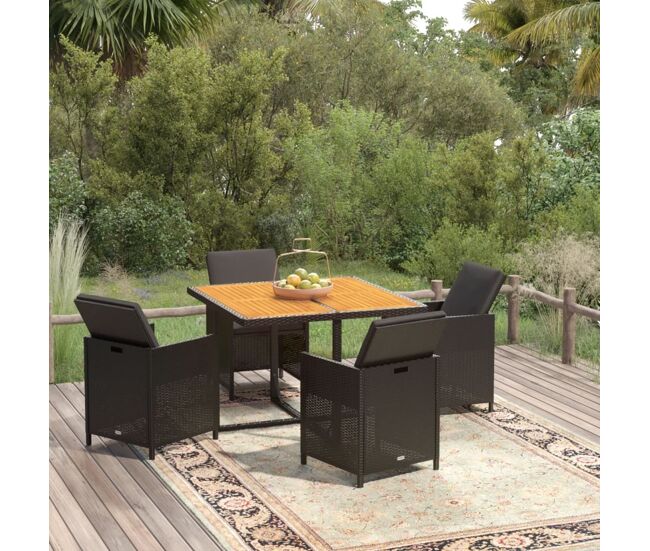Juego comedor jardín 5 pzas con cojines ratán sintético negro vidaxl