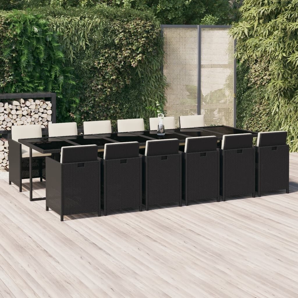 Set comedor de jardín 13 pzas con cojines ratán sintético negro vidaxl