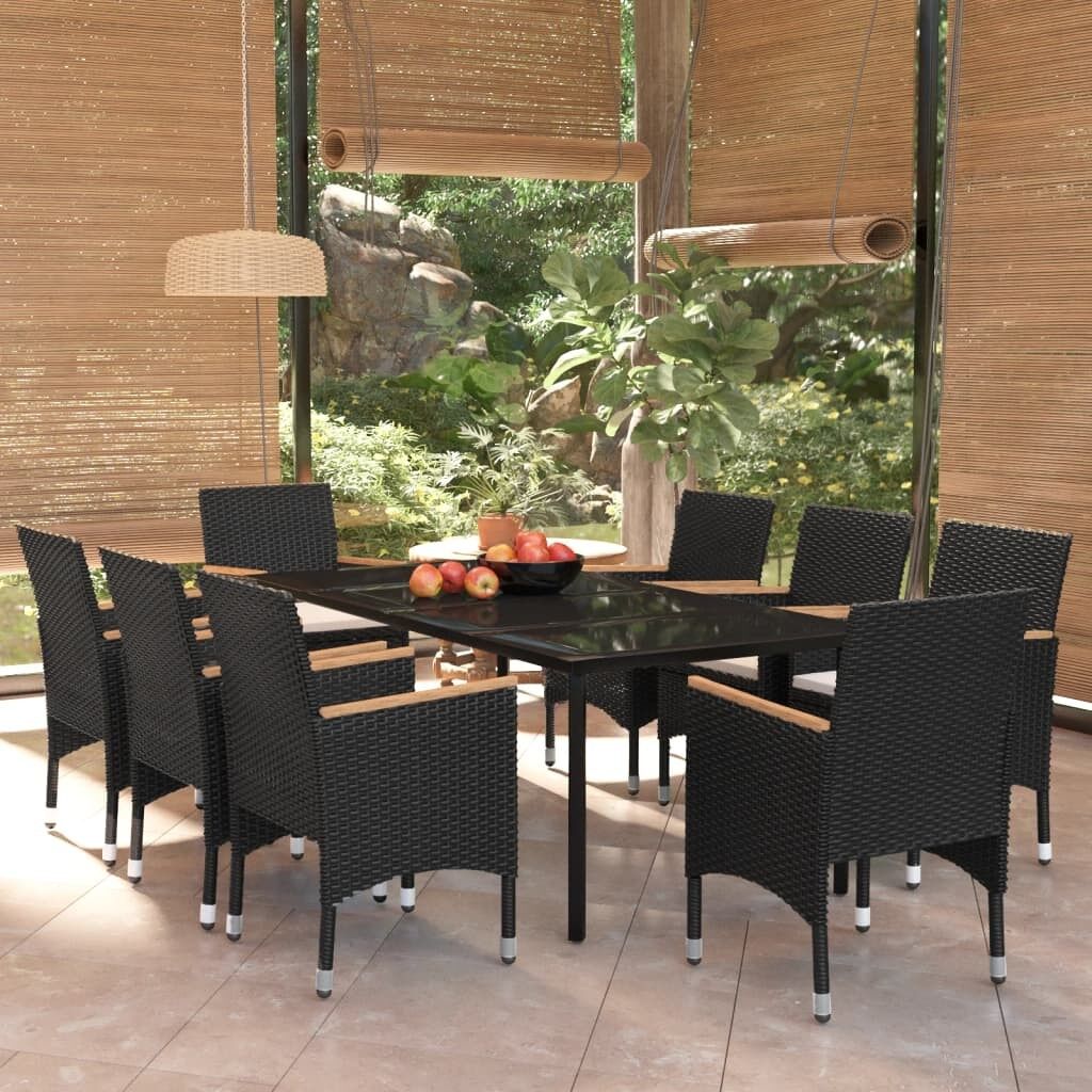 Juego de comedor para jardín 9 piezas con cojines negro vidaxl