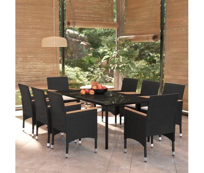 Juego de comedor para jardín 9 piezas con cojines negro vidaxl