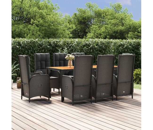 Set de comedor de jardín 9 pzas y cojines ratán sintético negro vidaxl