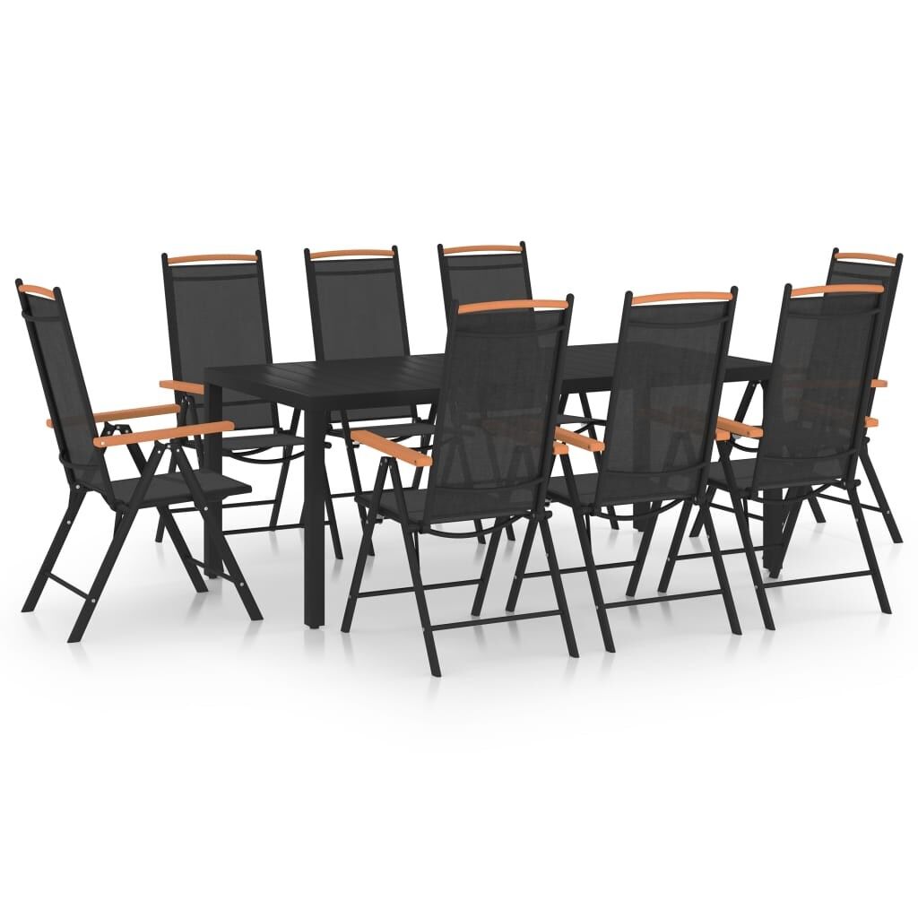Juego de comedor para jardín 9 piezas aluminio negro vidaxl