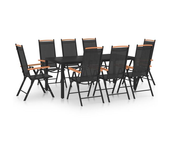 Juego de comedor para jardín 9 piezas aluminio negro vidaxl