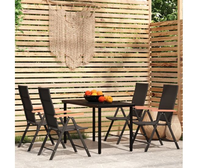 Juego de comedor para jardín 5 piezas negro vidaxl