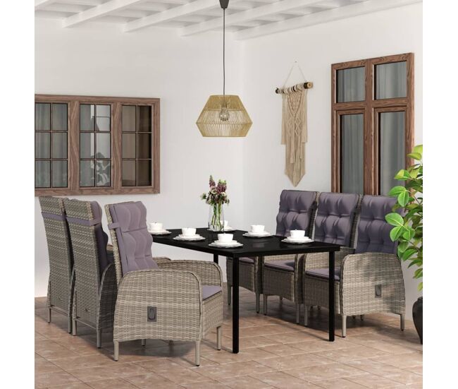 Juego de comedor de jardín 7 piezas con cojines gris y negro vidaxl