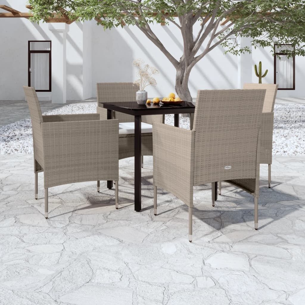 Juego de comedor de jardín 5 piezas con cojines negro Beige