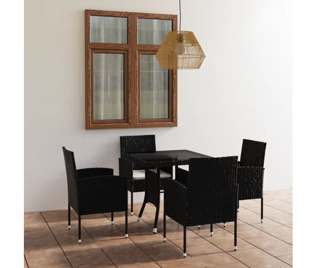 Juego de comedor para jardín 5 piezas ratán sintético negro vidaxl