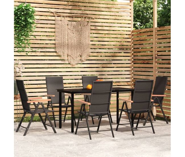 Juego de comedor para jardín 7 piezas negro vidaxl