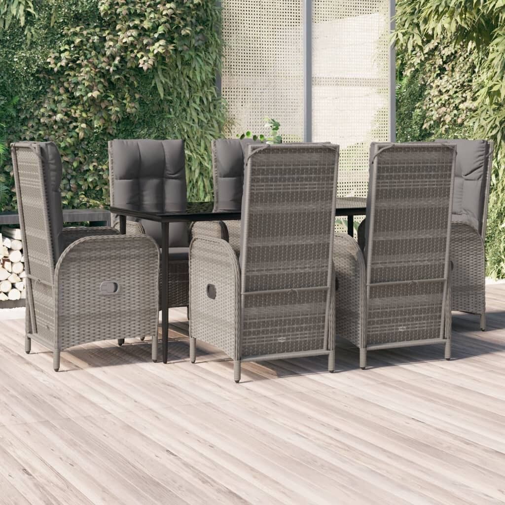 Set comedor jardín 7 pzas y cojines ratán sintético negro gris