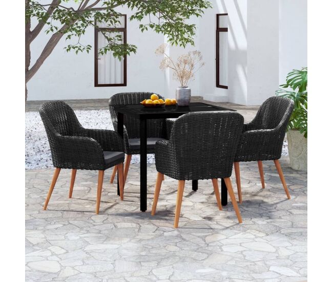 Juego de comedor de jardín 5 piezas con cojines negro vidaxl
