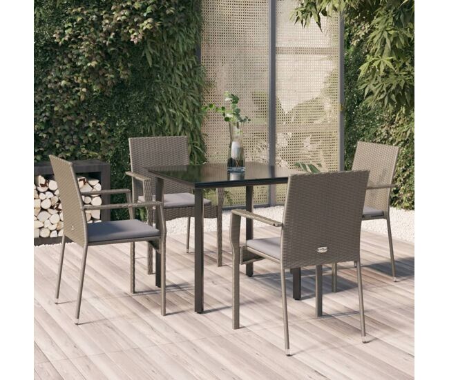 Set comedor jardín 5 pzas y cojines ratán sintético negro gris vidaxl