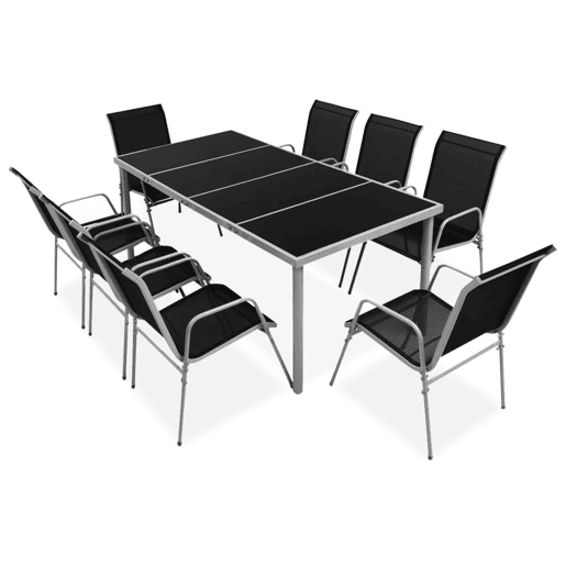 vidaXL Conjunto de jantar para jardim 9 pcs preto