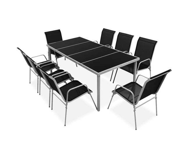 Vidaxl juego de comedor de jardín 9 piezas de acero negro