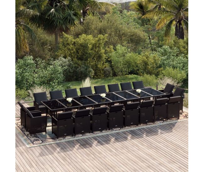 Set de comedor jardín 21 pzas con cojines ratán sintético negro vidaxl