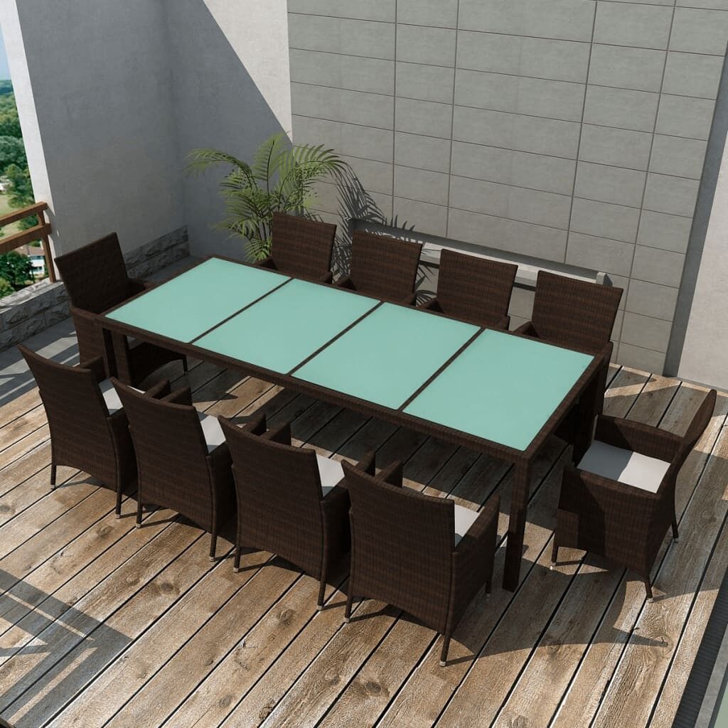 Set comedor de jardín 11 pzas y cojines ratán sintético marrón vidaxl