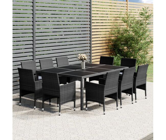 Juego de comedor de jardín 11 piezas ratán sintético gris vidaxl
