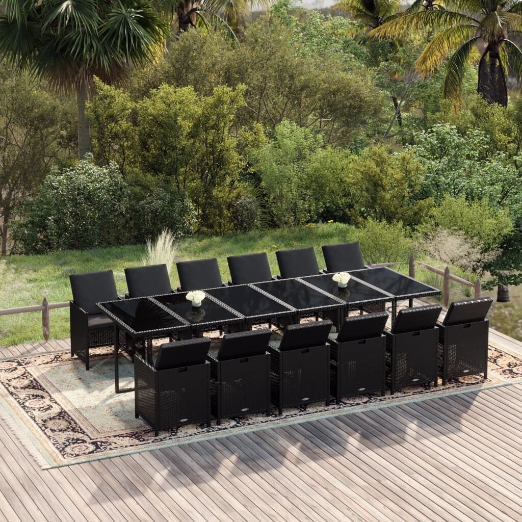 Set comedor de jardín 13 pzas con cojines ratán sintético negro vidaxl