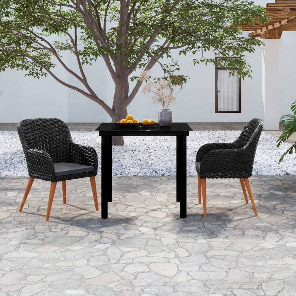 Juego de comedor para jardín de 3 piezas y cojines negro vidaxl