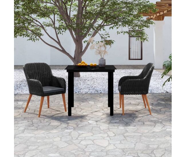Juego de comedor para jardín de 3 piezas y cojines negro vidaxl