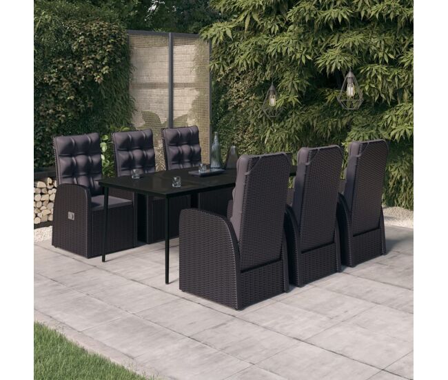 Juego de comedor de jardín 7 piezas con cojines negro vidaxl