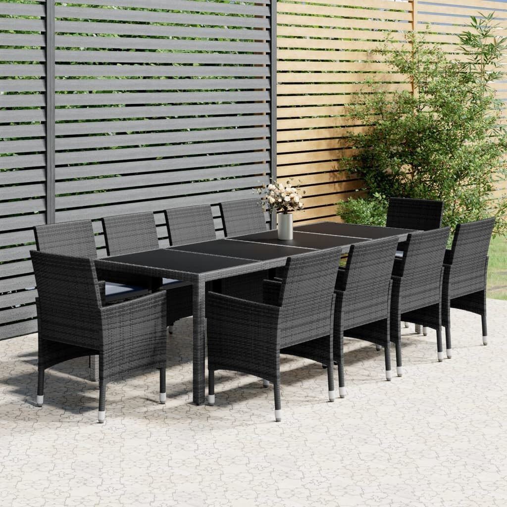Juego de comedor de jardín 11 piezas ratán sintético gris vidaxl