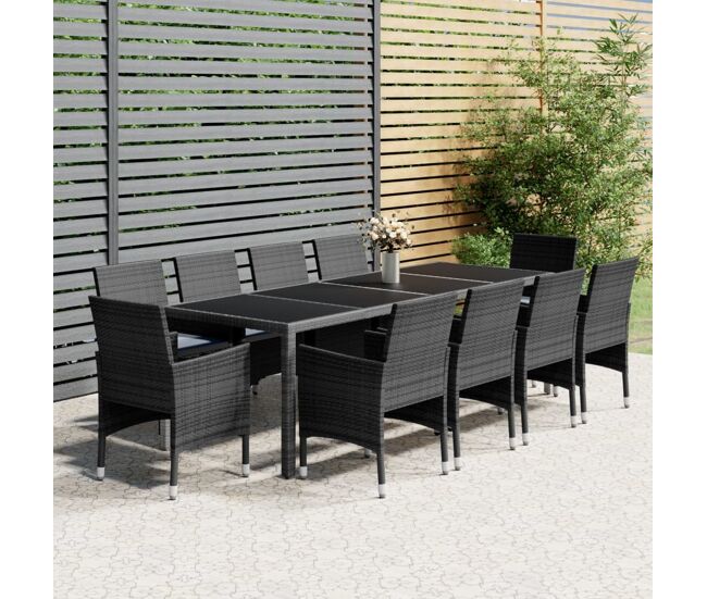 Juego de comedor de jardín 11 piezas ratán sintético gris vidaxl