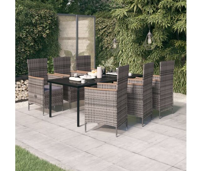 Juego de comedor de jardín 7 piezas con cojines gris vidaxl