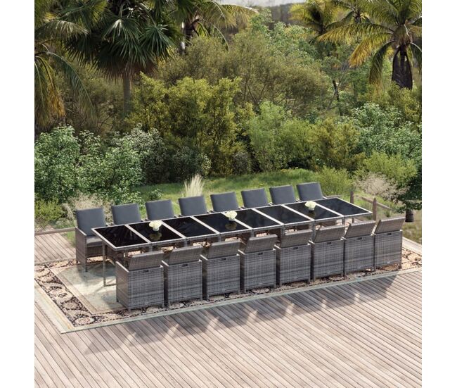 Set de comedor jardín 17 pzas con cojines ratán sintético gris vidaxl