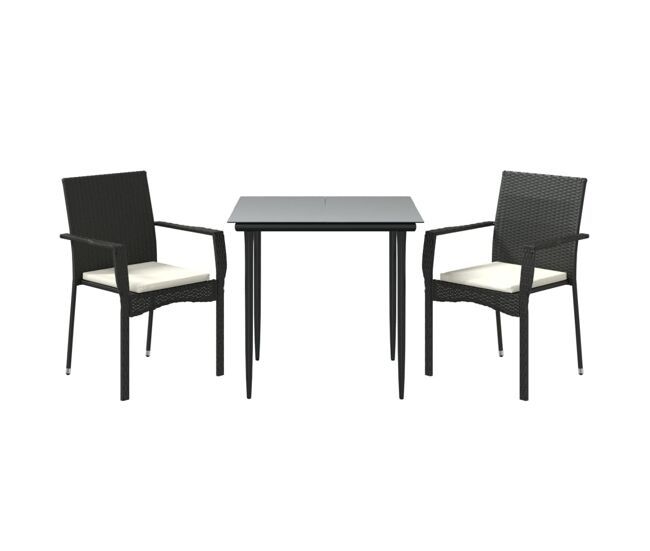 Set comedor de jardín 3 pzas con cojines ratán sintético negro vidaxl
