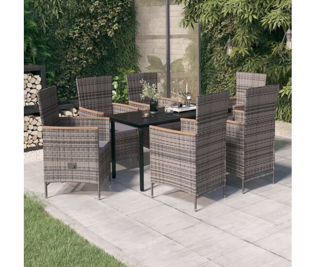 Juego de comedor para jardín de 7 piezas y cojines gris vidaxl