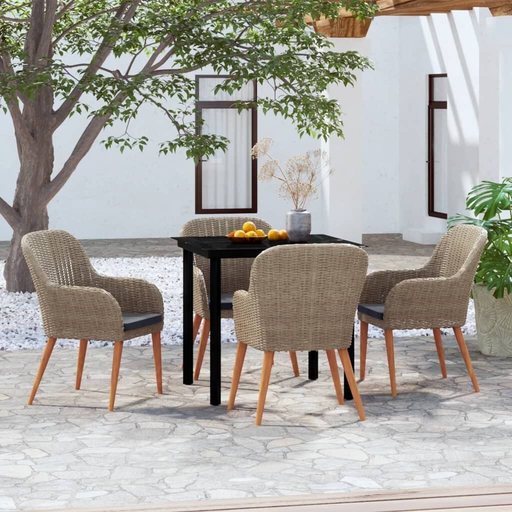 Juego de comedor de jardín 5 piezas con cojines marrón vidaxl