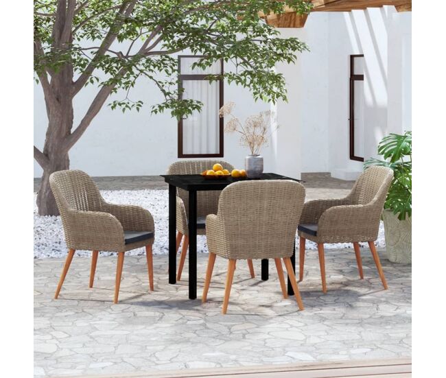 Juego de comedor de jardín 5 piezas con cojines marrón vidaxl