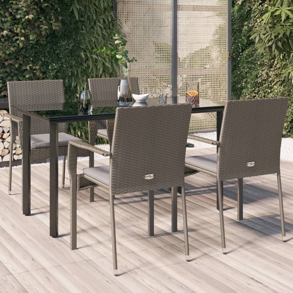 Set comedor jardín 5 piezas y cojines ratán sintético