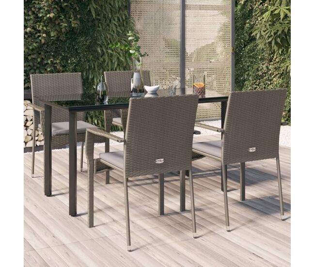 Set comedor jardín 5 pzas y cojines ratán sintético negro gris vidaxl