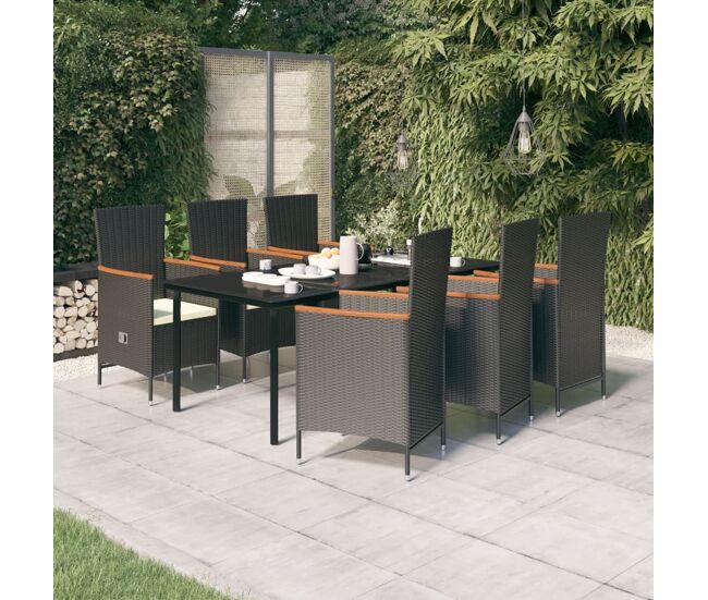 Juego de comedor de jardín 7 piezas con cojines negro vidaxl