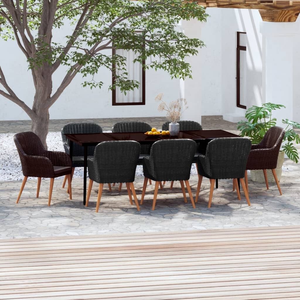 Juego de comedor para jardín 9 piezas con cojines negro vidaxl