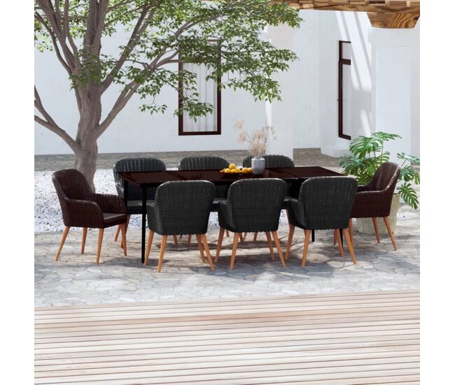 Juego de comedor para jardín 9 piezas con cojines negro vidaxl