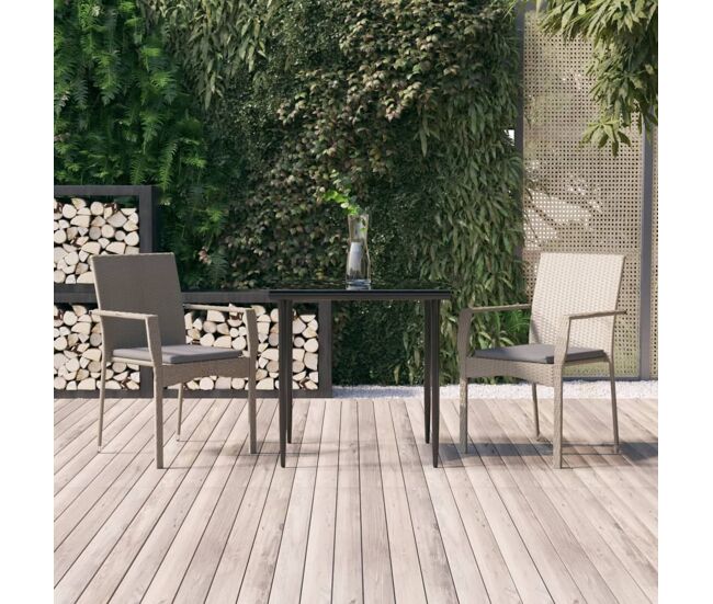 Set comedor jardín 3 pzas y cojines ratán sintético negro gris vidaxl