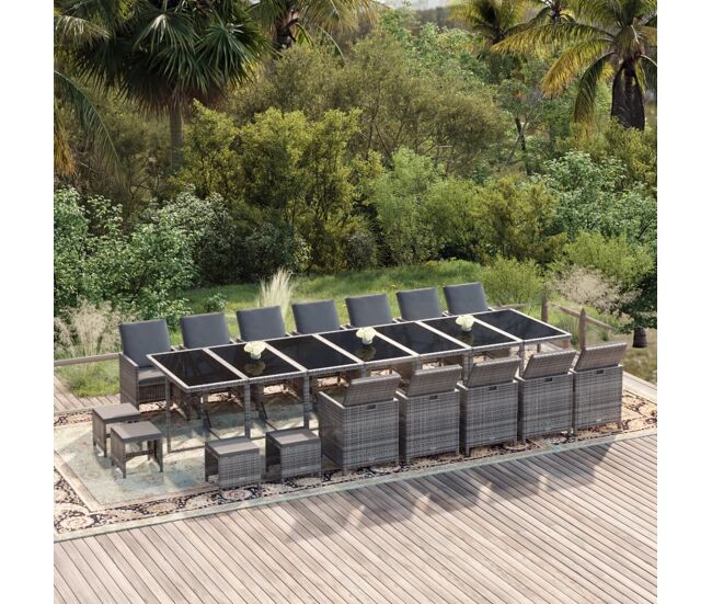 Set de comedor jardín 21 pzas con cojines ratán sintético gris vidaxl