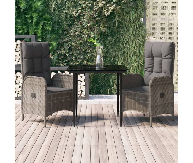 Set comedor jardín 3 pzas y cojines ratán sintético negro gris vidaxl