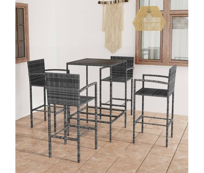 Conjunto de bar para jardín 5 piezas ratán sintético gris vidaxl