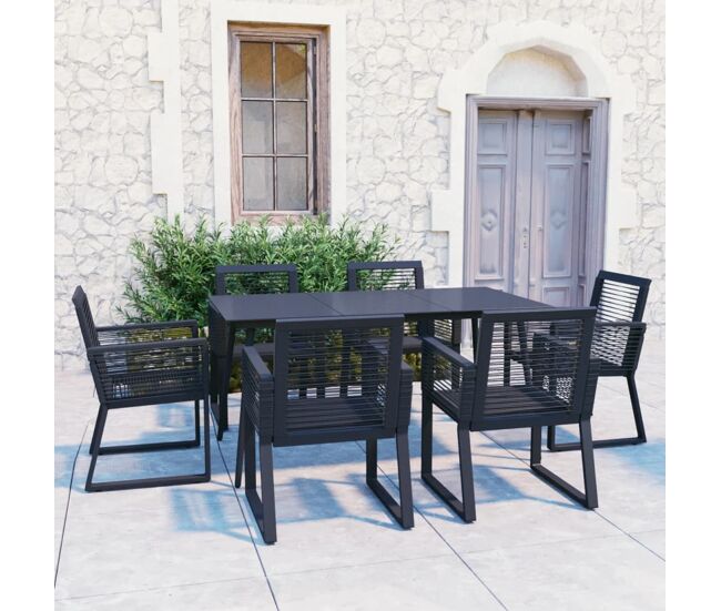 Juego de comedor para jardín 7 piezas ratán pvc negro vidaxl