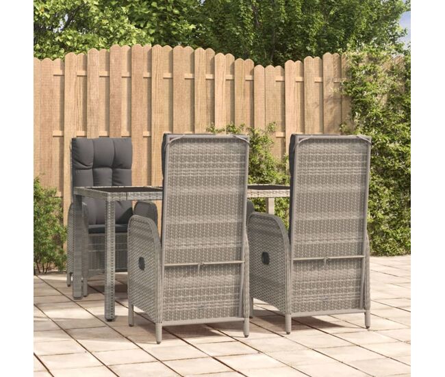 Set comedor de jardín 5 piezas con cojines ratán sintético gris vidaxl