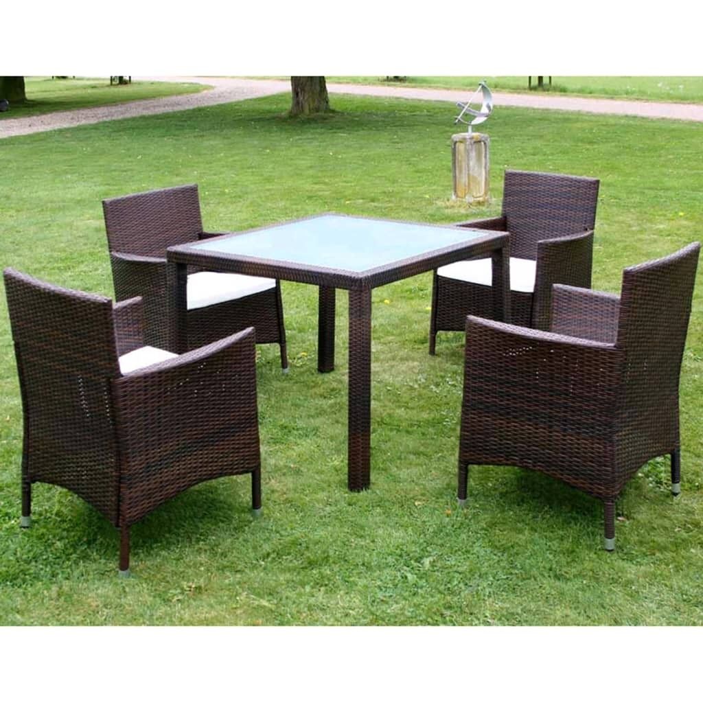 Set comedor de jardín 5 piezas y cojines ratán sintético marrón vidaxl