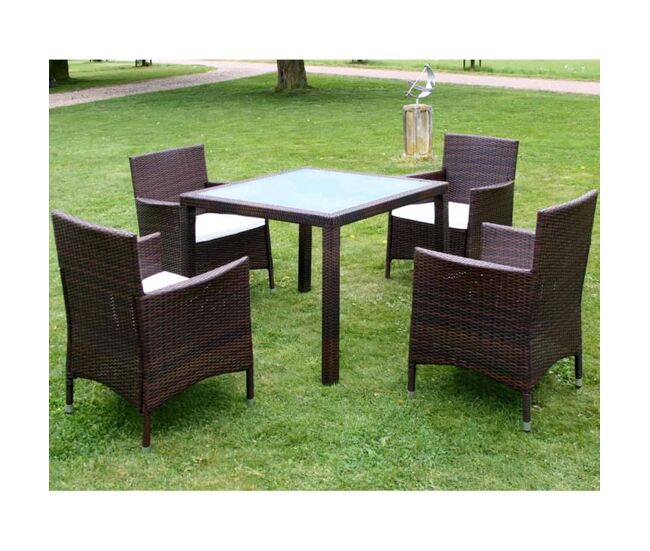 Set comedor de jardín 5 piezas y cojines ratán sintético marrón vidaxl