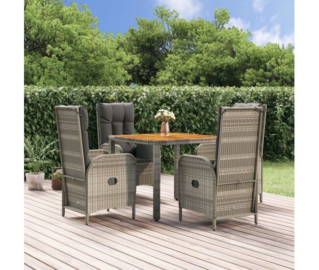 Set comedor de jardín 5 piezas con cojines ratán sintético gris vidaxl