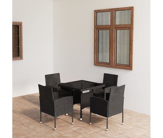Juego de comedor para jardín 5 piezas ratán sintético negro vidaxl